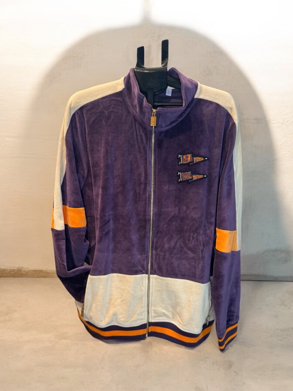 PUMA The Yard Velour Track Jacket Men XL Purple Orange NWT 534777-02